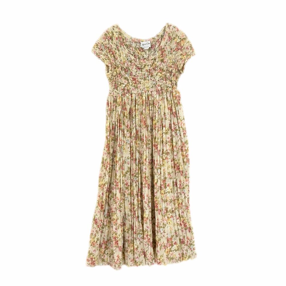 Vintage Jeffrey & Dara Cream Floral Smocked Cottagecore Romantic Maxi Dress - Picture 7 of 12